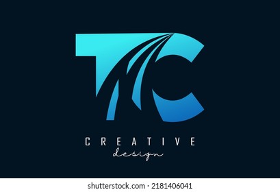 Creative blue letter TC t c logo with leading lines and road concept design. Letters with geometric design. Vector Illustration with letter and creative cuts.