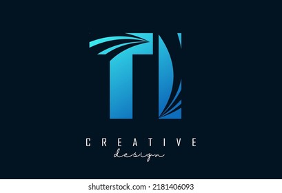 Creative blue letter Ti t i logo with leading lines and road concept design. Letters with geometric design. Vector Illustration with letter and creative cuts.