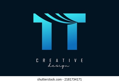 Creative blue letter TT t logo with leading lines and road concept design. Letters with geometric design. Vector Illustration with letter and creative cuts.