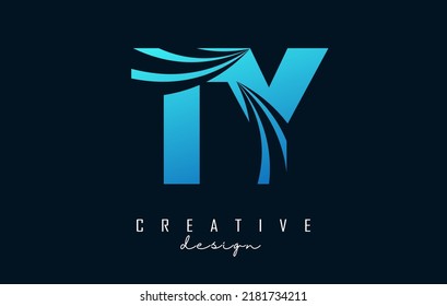 Creative blue letter TY t y Logo mit führenden Linien und Straßenkonzeption. Buchstaben mit geometrischem Design. Vektorgrafik mit Buchstaben und kreativen Schnitten.