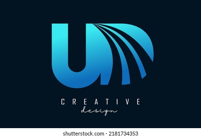 Letra azul creativa logotipo UD u d con líneas principales y diseño de concepto de carreteras. Cartas con diseño geométrico. Ilustración vectorial con letra y cortes creativos.