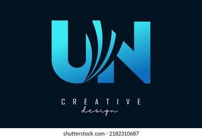 Creative blue letter Un u n logo with leading lines and road concept design. Letters with geometric design. Vector Illustration with letter and creative cuts.