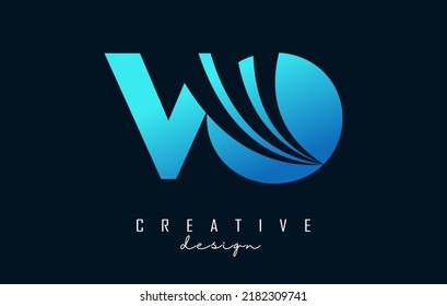 Creative blue letter VO v o logo with leading lines and road concept design. Letters with geometric design. Vector Illustration with letter and creative cuts.