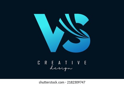 Creative blue letter VS v s logo with leading lines and road concept design. Letters with geometric design. Vector Illustration with letter and creative cuts.