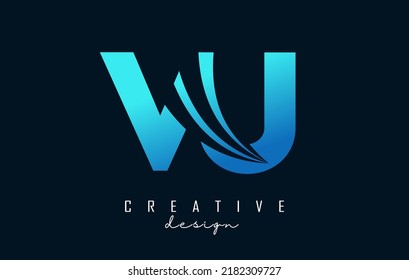 Creative blue letter Vu / u Logo mit führenden Linien und Straßenkonzept Design. Buchstaben mit geometrischem Design. Vektorgrafik mit Buchstaben und kreativen Schnitten.