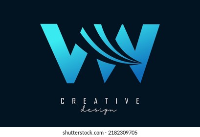 Creative blue letter Vw v w logo with leading lines and road concept design. Letters with geometric design. Vector Illustration with letter and creative cuts.