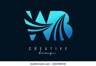 Creative blue letter Wb w b logo with leading lines and road concept design. Letters with geometric design. Vector Illustration with letter and creative cuts.