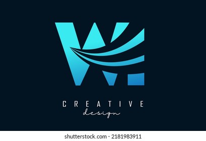 Logo de la carta azul creativa Wi w i con líneas líderes y diseño de concepto de carreteras. Cartas con diseño geométrico. Ilustración vectorial con letra y cortes creativos.