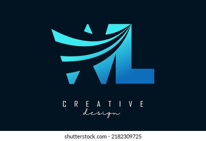 Creative blue letter WL w l logo with leading lines and road concept design. Letters with geometric design. Vector Illustration with letter and creative cuts.