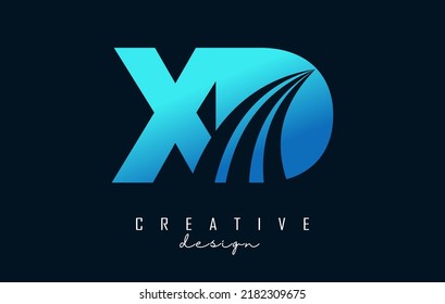 Creative blue letter XD x d logo and leading lines   road concept design  Letters and geometric design  Vector Illustration and letter   creative cuts 
