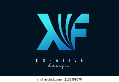 Logo XF x f de letra azul creativa con líneas principales y diseño de concepto de carreteras. Cartas con diseño geométrico. Ilustración vectorial con letra y cortes creativos.