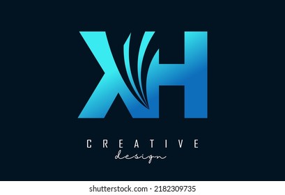 Logotipo de letra azul creativa XH x h con líneas principales y diseño de concepto de carreteras. Cartas con diseño geométrico. Ilustración vectorial con letra y cortes creativos.