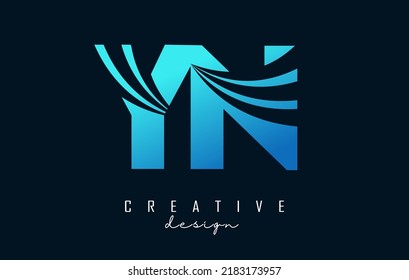 Creative blue letter YN y n logo with leading lines and road concept design. Letters with geometric design. Vector Illustration with letter and creative cuts.