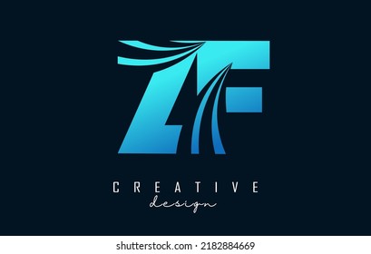 Letras azul creativa logotipo ZF z F con líneas líderes y diseño de concepto de carreteras. Cartas con diseño geométrico. Ilustración vectorial con letra y cortes creativos.