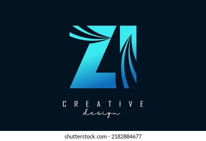 Creative blue letter Zi z i logo with leading lines and road concept design. Letters with geometric design. Vector Illustration with letter and creative cuts.
