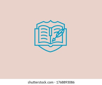 Icono creativo de logotipo lineal, libro, lápiz.