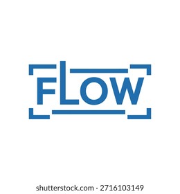 Creative blue logo design with geometric frame. Modern wordmark for business brand. Stylish typographic symbol, abstract graphic mark.