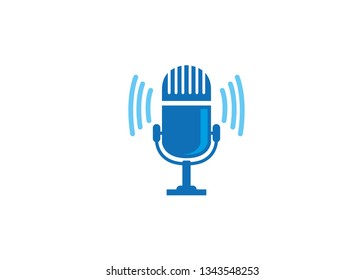 Creative Blue Microphone Logo Design Vector Symbol Illustration