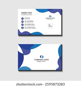 Creative blue modern business card design, clean corporate double-side professional identity card template, simple visiting card, vector illustration 