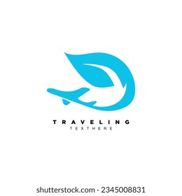 Diseño del logo de viaje de la hoja azul de la naturaleza creativa. Logo del viaje de la naturaleza