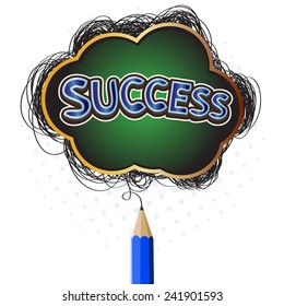 Creative blue pencil drawing success concept symbol
