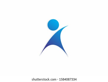 Creative blue people logo design concept. Simple people icon template