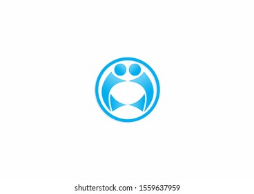 Creative blue people symbol logo design with circle concept