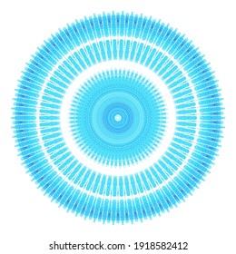 Creative blue points round symbol. Abstract symmetrical logo. Mosaic blue beads. Circle dots modern art icon. Pattern ornament decorative illustration eps10.