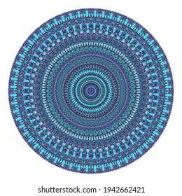Creative blue points round symbol. Abstract symmetrical logo. Mosaic blue beads. Circle dots modern pixel floral art icon. Blue pattern ornament wheel decorative illustration eps10.