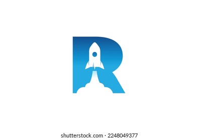 Creative blue R letter rocket jet logo vector symbol