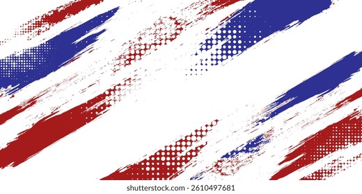 Creative blue red and white abstract grunge texture background for sport with brush stroke and halftone effect