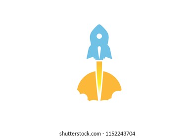 Creative Blue Rocket Sun Logo Symbol Vector Design Illustration