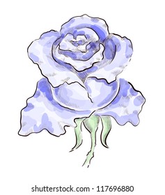 Creative blue rose. Hand drawn vector illustration