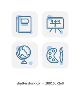 Creative blue school icons design isolated on white background