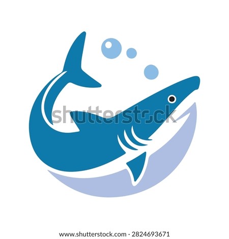 Creative Blue Shark Swimming Logo Design, Oceanic Sea Life Mascot Vector Illustration