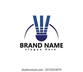 creative blue shuttlecock with half racket behind it, logo design template