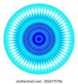 Creative blue squares round symbol. Abstract symmetrical logo. Mosaic aqua beautiful squares. Circle modern squares floral art icon. Blue pattern ornament wheel decorative illustration.