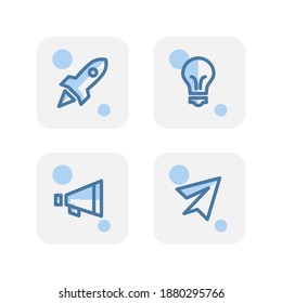 Creative blue startup icons design isolated on white background