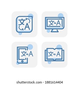 Creative blue translate icons design isolated on white background