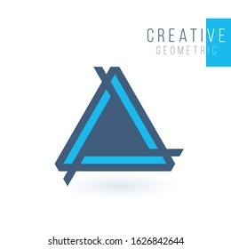 Creative blue trinity futuristic Triple triangle symbol design for company logo. Corporate tech geometric identity concept. Stock Vector illustration isolated on green background.