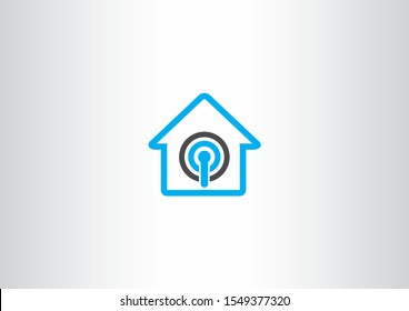 Creative blue Vector line art logotype of wooden house.