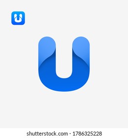 Creative Blue vector logo icon u letter  of twisted Ribbon for Title, Header, mobile apps. Colorful 3d rounded. Modern design.