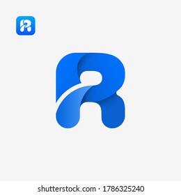 Creative Blue vector logo icon r letter  of twisted Ribbon for Title, Header, mobile apps. Colorful 3d rounded. Modern design.