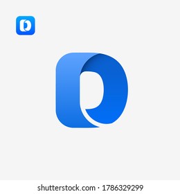 Creative Blue vector logo icon d letter  of twisted Ribbon for Title, Header, mobile apps. Colorful 3d rounded. Modern design.