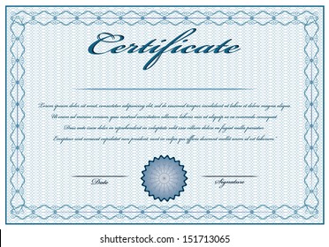 Creative blue vintage certificate with text. Editable isolated vector design.