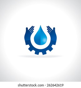 creative blue water saving concept with gear