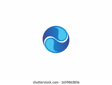 Creative blue water symbol logo design template. Blue round concept logo
