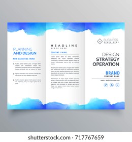 Creative Blue Watercolor Trifold Brochure Design Template