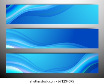 Creative blue website headers or banners with glossy abstract waves design.