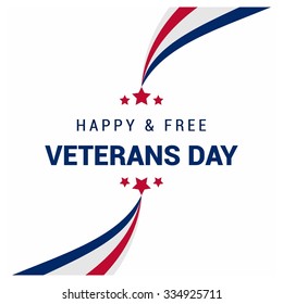 Creative blue white and red lines background with typography Happy & Free Veterans Day. November 11th, United state of America, U.S.A veterans day design. Composition. veterans Day poster design